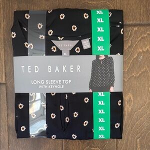 Ted Baker Black and White Floral Keyhole Top